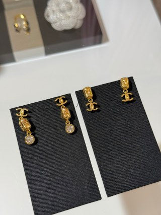 CHANEL Golden Cascade CC Drop Stud Earrings