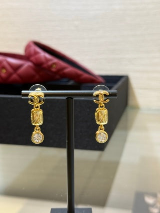 CHANEL Golden Cascade CC Drop Stud Earrings