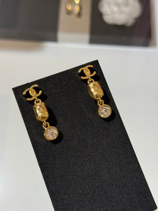 CHANEL Golden Cascade CC Drop Stud Earrings