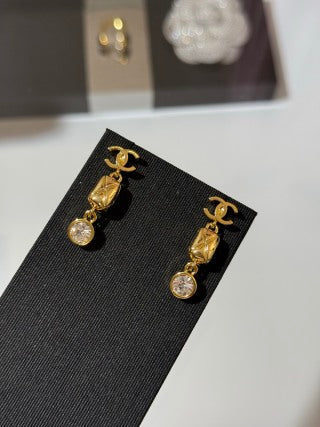 CHANEL Golden Cascade CC Drop Stud Earrings