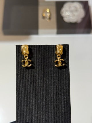 CHANEL Golden Facet CC Charm Stud Earrings