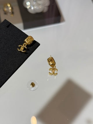 CHANEL Golden Facet CC Charm Stud Earrings