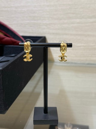 CHANEL Golden Facet CC Charm Stud Earrings