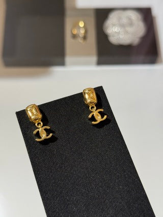CHANEL Golden Facet CC Charm Stud Earrings