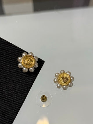 CHANEL Pearl Bloom Medallion CC Stud Earrings