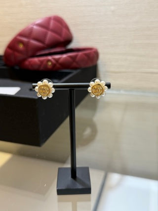 CHANEL Pearl Bloom Medallion CC Stud Earrings