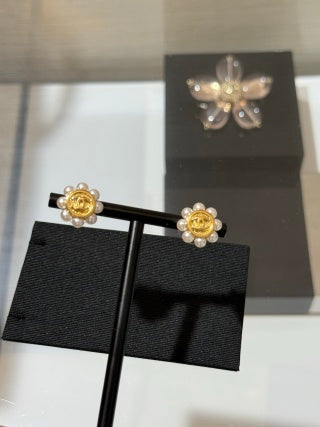 CHANEL Pearl Bloom Medallion CC Stud Earrings