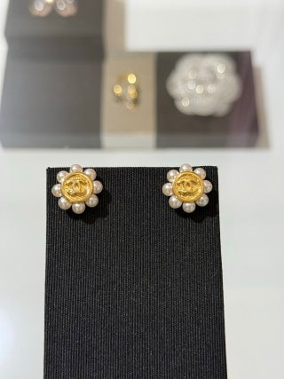 CHANEL Pearl Bloom Medallion CC Stud Earrings