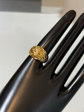 CHANEL Quilted Diamond Pattern Gold Statement Ring