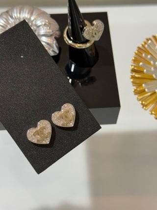 Chanel Crystal Heart CC Stud Earrings – Elegant Luxury Jewelry