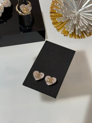 Chanel Crystal Heart CC Stud Earrings – Elegant Luxury Jewelry