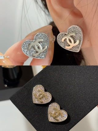 Chanel Crystal Heart CC Stud Earrings – Elegant Luxury Jewelry