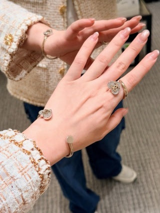 Chanel Gold and Silver Two-Tone Open Heart Ring with Full Pavé Diamonds