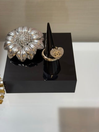 Chanel Gold and Silver Two-Tone Open Heart Ring with Full Pavé Diamonds