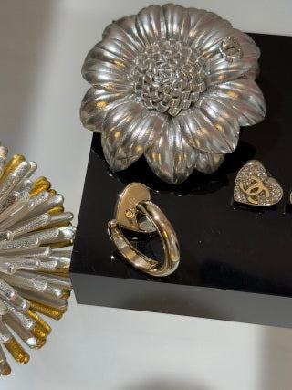 Chanel Gold and Silver Two-Tone Open Heart Ring with Full Pavé Diamonds