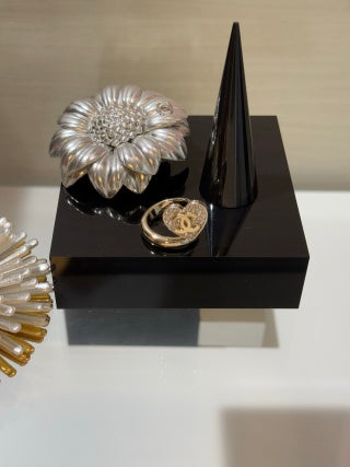 Chanel Gold and Silver Two-Tone Open Heart Ring with Full Pavé Diamonds