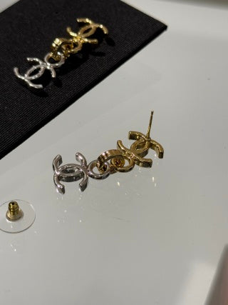 CHANEL Layered CC Link Statement Stud Earrings