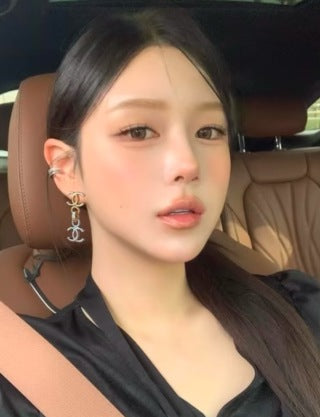 CHANEL Layered CC Link Statement Stud Earrings