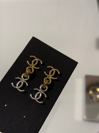 CHANEL Layered CC Link Statement Stud Earrings