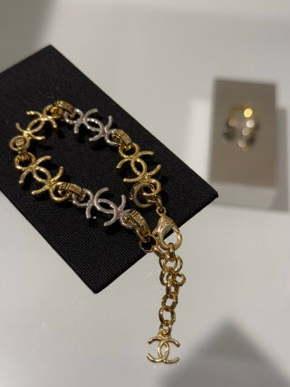 Chanel Gold and Silver Two-Tone Metal Chain Bracelet with Interlocking C Logo