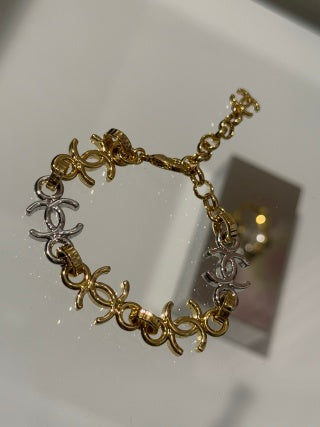 Chanel Gold and Silver Two-Tone Metal Chain Bracelet with Interlocking C Logo