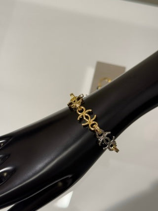 Chanel Gold and Silver Two-Tone Metal Chain Bracelet with Interlocking C Logo