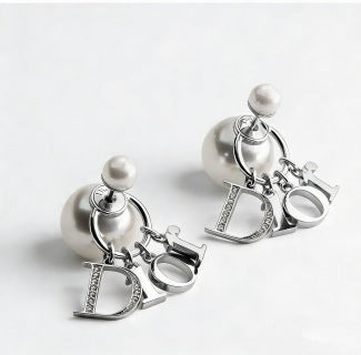 Dior J'Adior Pearl Crystal Logo Stud Earrings