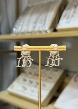 Dior J'Adior Pearl Crystal Logo Stud Earrings