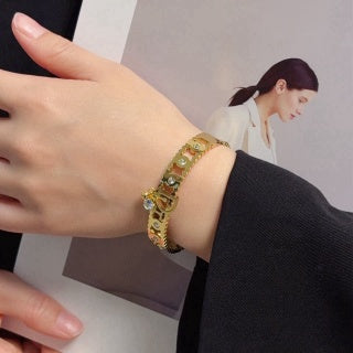 Dior CD Beaded Chain Link Cuff Bracelet