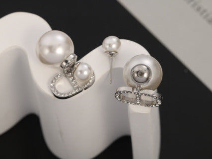 Dior Pearl CD Crystal Double Drop Stud Earrings