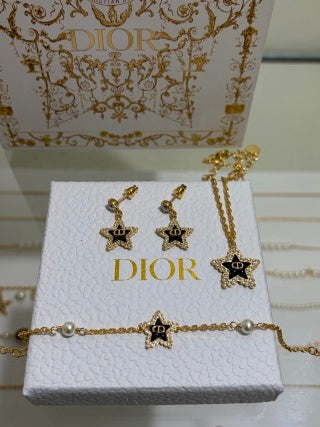 Dior Oblique Star Crystal Drop Stud Earrings