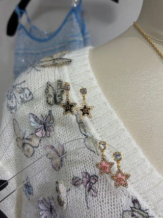 Dior Oblique Star Crystal Drop Stud Earrings