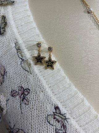 Dior Oblique Star Crystal Drop Stud Earrings