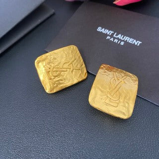 YSL Textured Monogram Square Clip-On Earrings