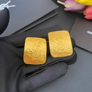 YSL Textured Monogram Square Clip-On Earrings