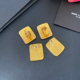 YSL Textured Monogram Square Clip-On Earrings