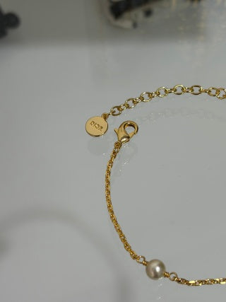 Dior Crystal Flower Charm Gold Chain Bracelet