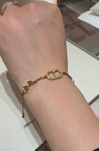 Dior CD Pearl Heart Charm Gold Bracelet