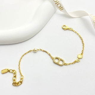 Dior CD Pearl Heart Charm Gold Bracelet