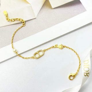 Dior CD Pearl Heart Charm Gold Bracelet