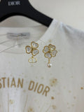 Dior Clover Pearl CD Charm Stud Earrings