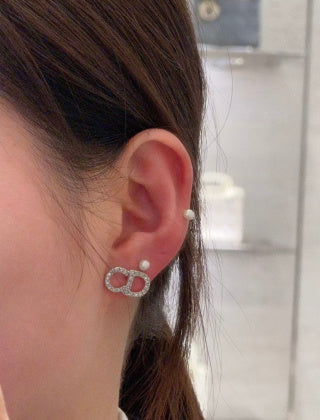Dior Crystal CD Double Oval Stud Earrings