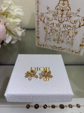 Dior Butterfly Pearl Crystal CD Stud Earrings