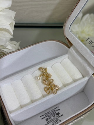 Dior Butterfly Pearl Crystal CD Stud Earrings