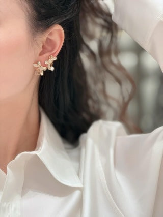 Dior Pearl Bow CD Charm Stud Earrings