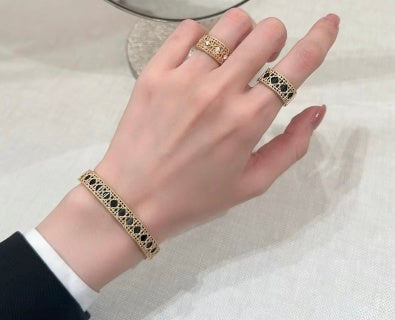Dior Oblique Lacework Gold Bangle Bracelet