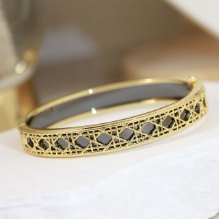 Dior Oblique Lacework Gold Bangle Bracelet