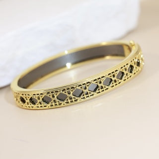 Dior Oblique Lacework Gold Bangle Bracelet