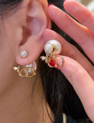 Dior Pearl CD Butterfly Stud Earrings