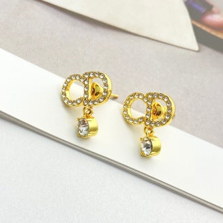 Dior CD Crystal Ribbon Drop Stud Earrings